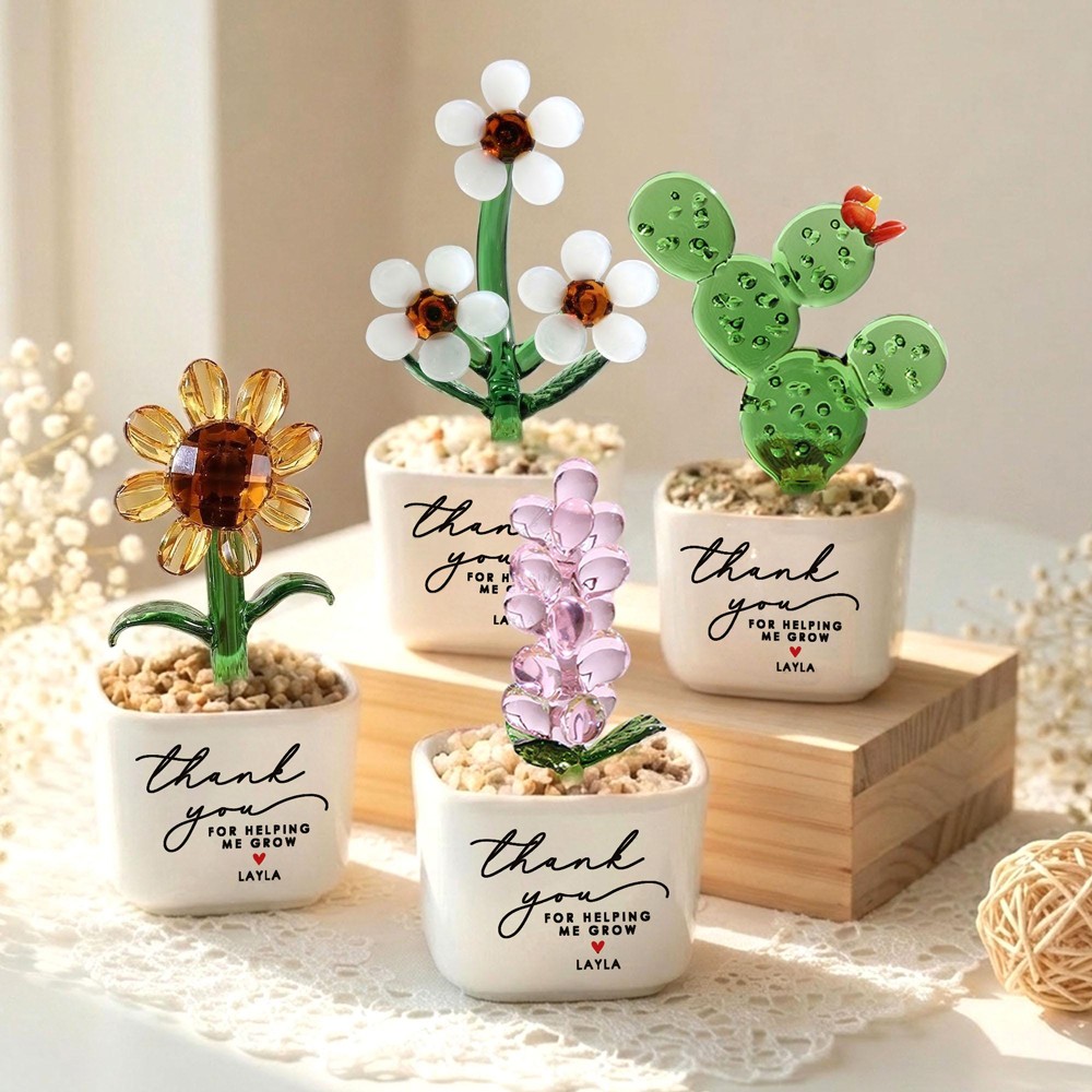 Custom Stained Glass Flower Pot Perfect Teacher Appreciation Gift