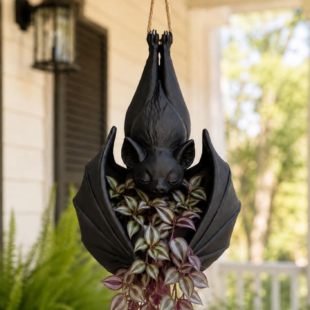Hanging Bat Plant Pot Creepy Gothic Planter for Spooky Home Decor Halloween Gifts