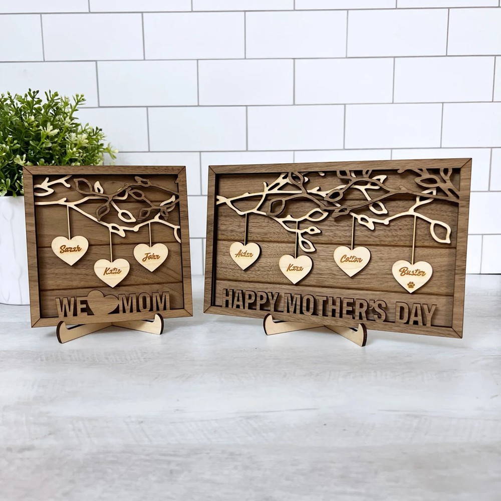 Custom Family Tree Wood Sign with Kids Names for Mom Grandma Mother's Day Gift