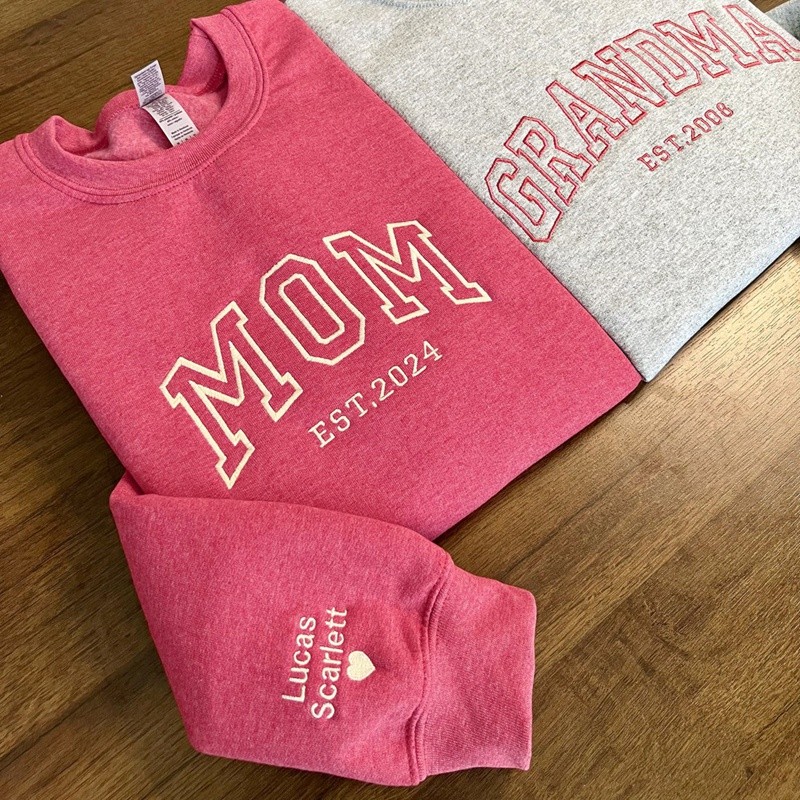 Custom Embroidered Mom Grandma Sweatshirt With Name On Sleeve