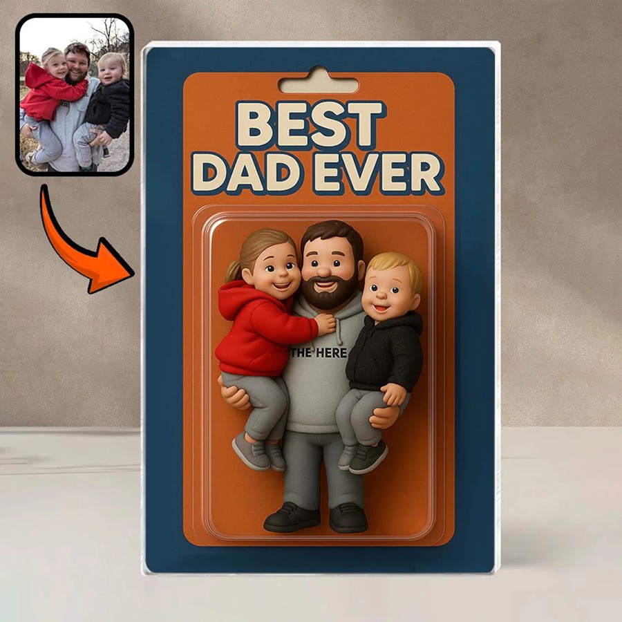 Personalized Photo Dad And Kids Action Figure Acrylic Block Plaque Father's Day Gift