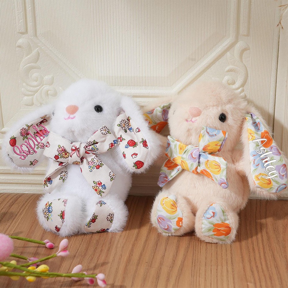 Custom Plush Bunny Charm, Personalized Bunny Rabbit, Stuffed Animal Keychain, Kids Backpack Accessory, Easter Gift