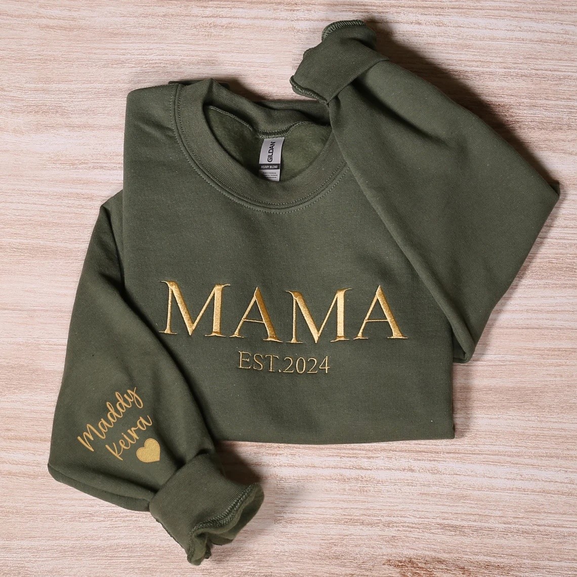 Custom Embroidered Mama Grandma Sweatshirt With Name On Sleeve