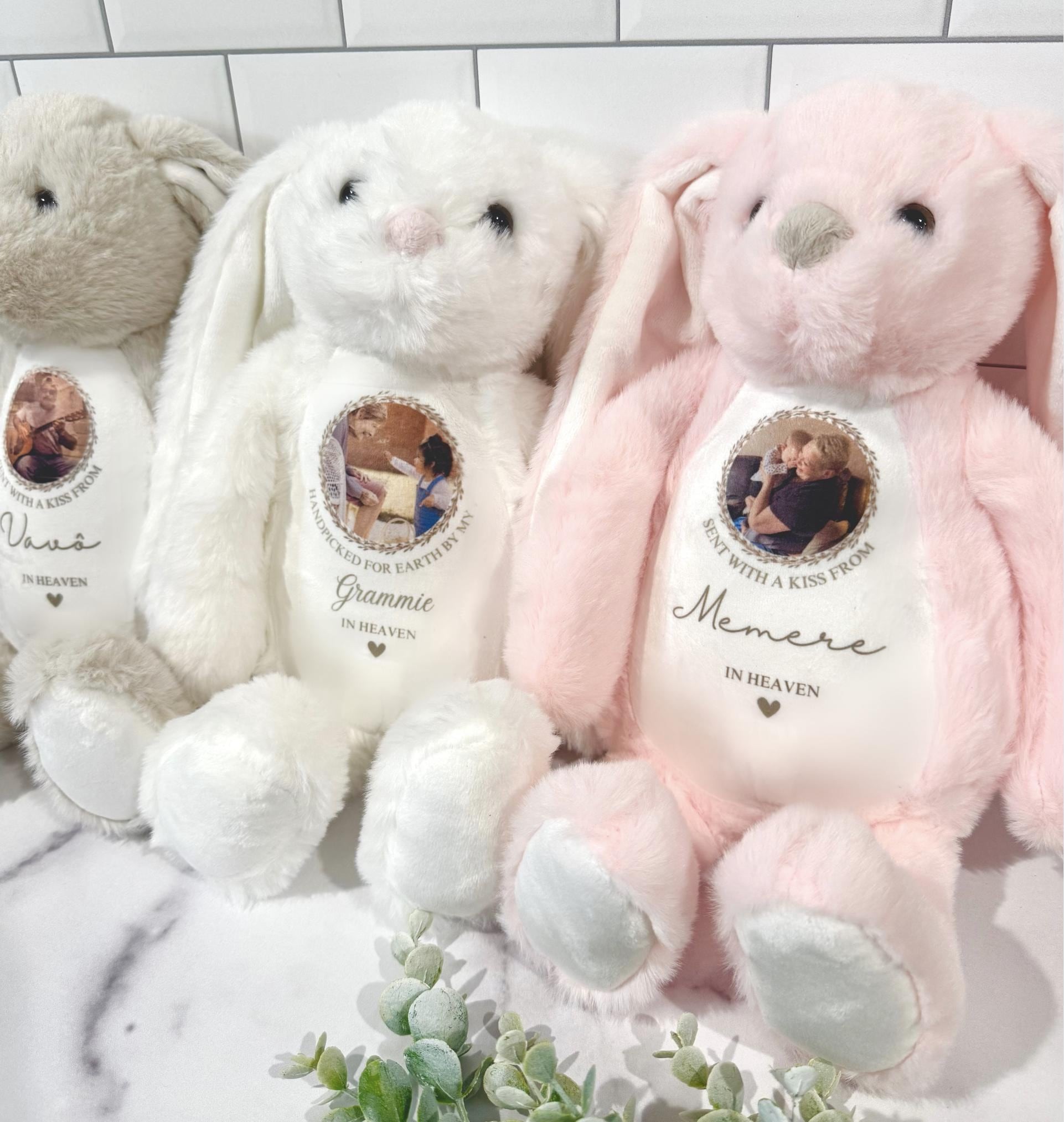Personalized Memorial Bunny with Photo - Remembrance Keepsake