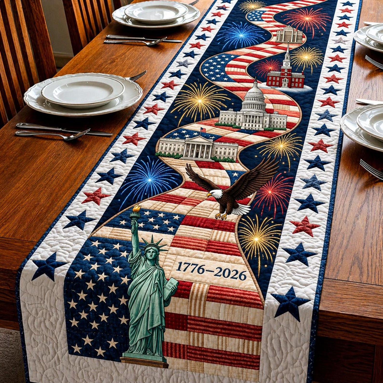 America 250 Patriotic Table Runner Decor for Independence Day Summer Celebrations
