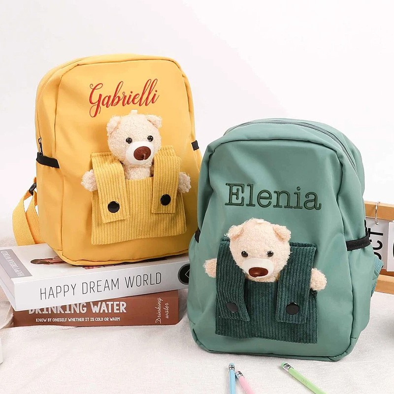 Personalized Kids Teddy Bear Backpack With Embroidered Name Back to School Gift For Kid