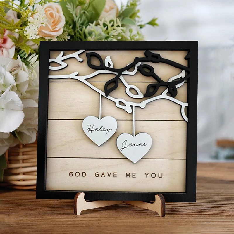 Personalized Couples Names Wooden Sign Valentine Gift for Couples