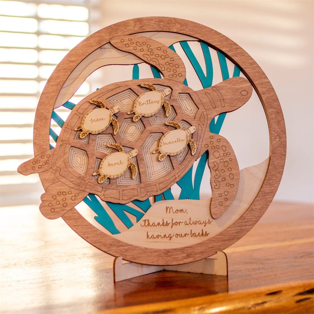 Thanks For Having Our Backs Personalized Sea Turtle Wood Sign Gift for Mom or Grandma