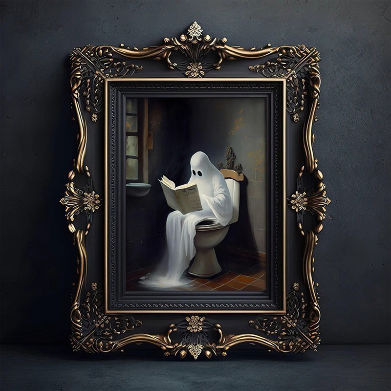 Halloween Ghost on Toilet Dark Academia Vintage Style Art Frame Halloween Decor