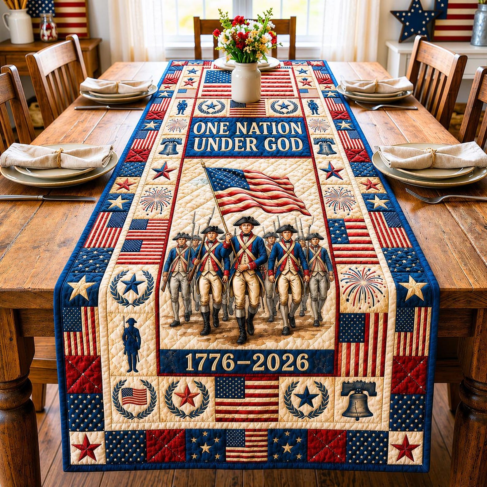 America 250 Patriotic Table Runner Decor for Independence Day Summer Celebrations