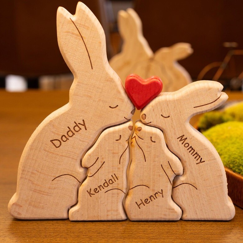 Personalized Wooden Bunny Family Puzzle with Family Names