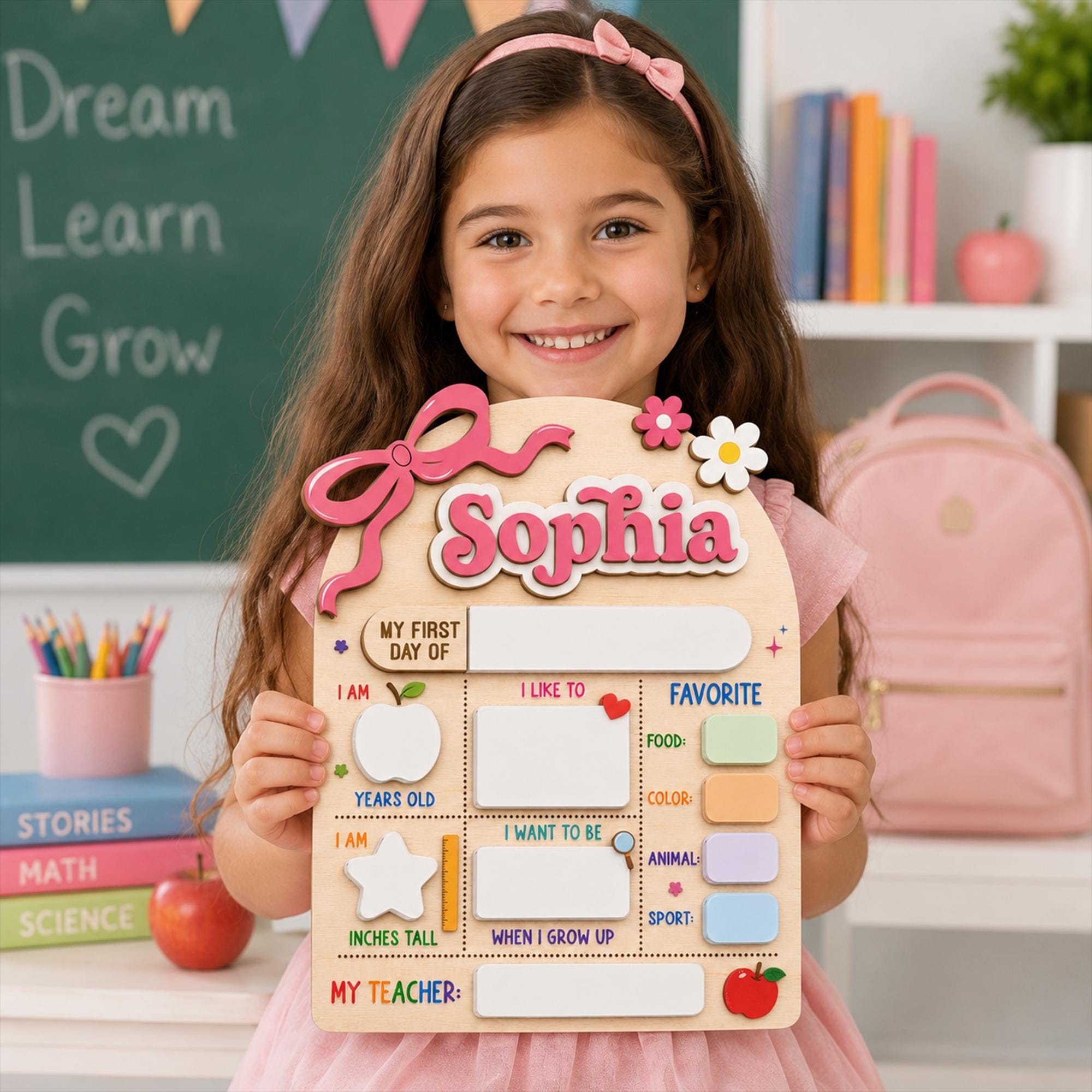 Personalized First Day of School Sign Reusable Back to School Sign Kit Gift for Kid