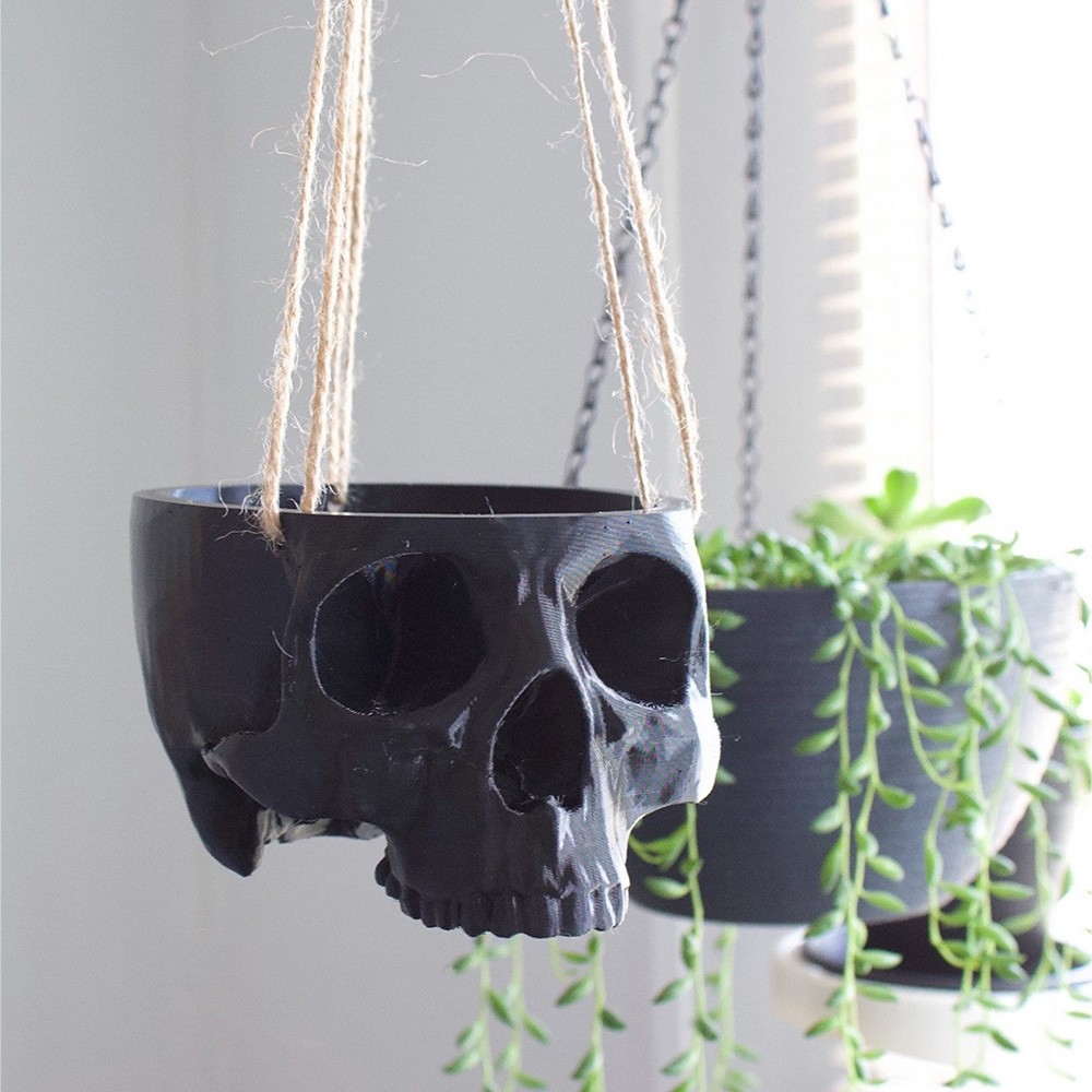 Skull Hanging Planter Pot Creepy Gothic Planter for Spooky Home Decor Halloween Gifts