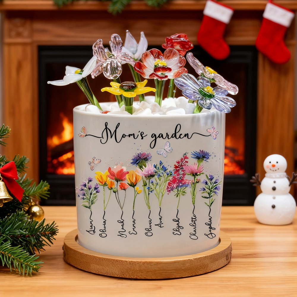 Personalized Mom's Garden Birth Flower Pot with Kids Names Keepsake Gifts for Grandma Mom Christmas Gift