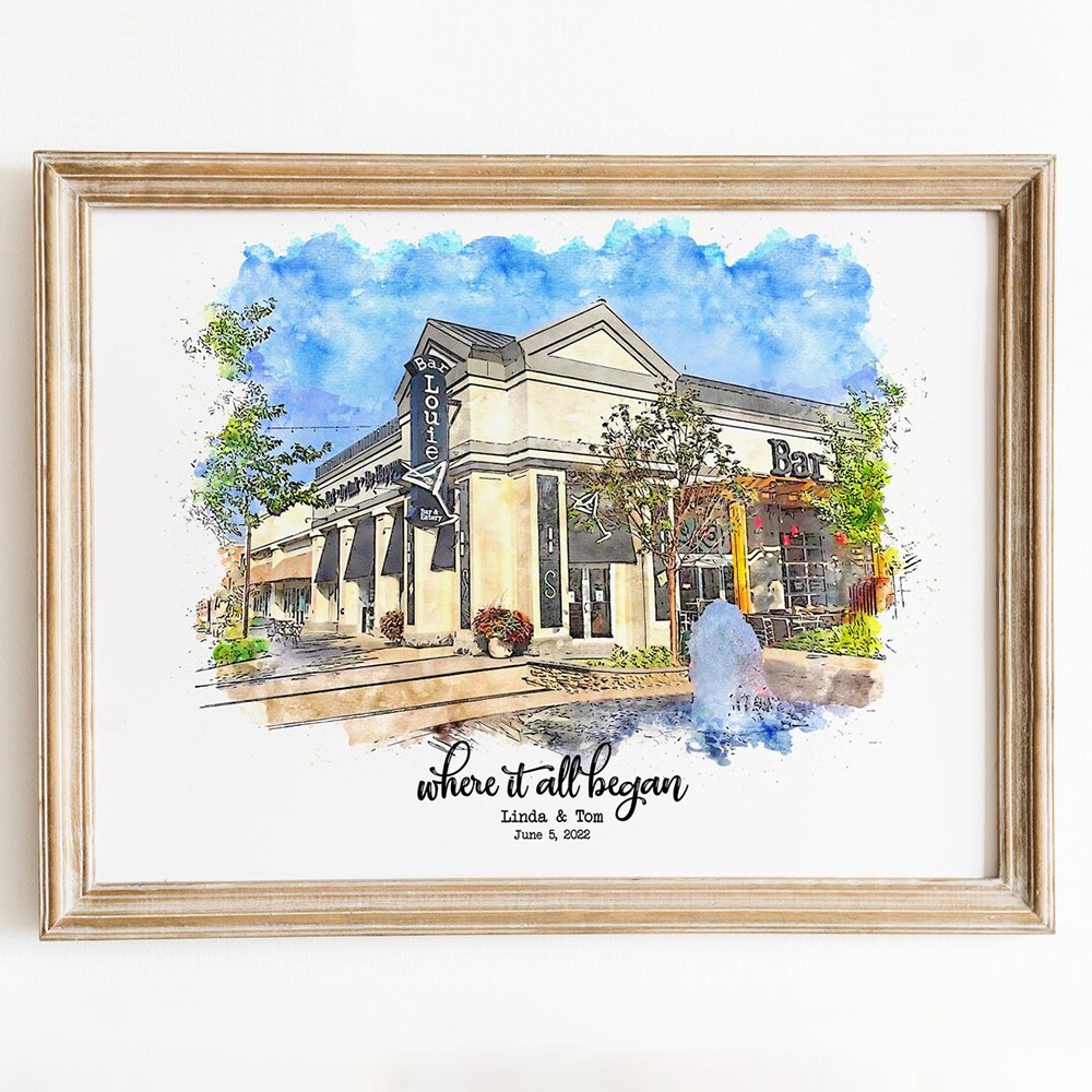 Custom Where We Met Watercolor Painting Sign Anniversary Gift for Couples