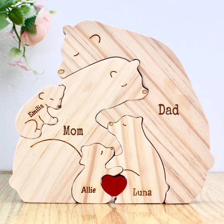 Personalized Wooden Bear Family Puzzle with Family Names