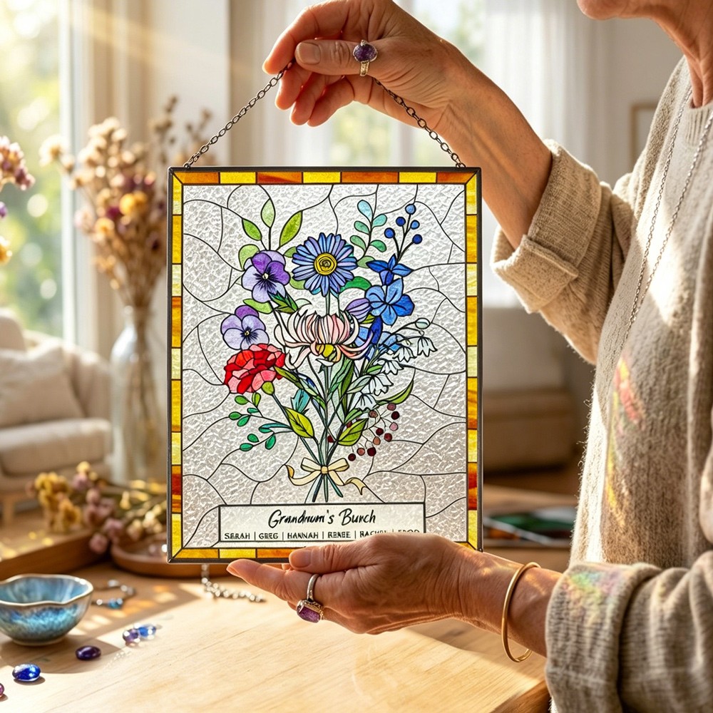 Personalized Birth Flower Suncatcher Keepsake Gifts for Grandma Mom Mother's Day Gift