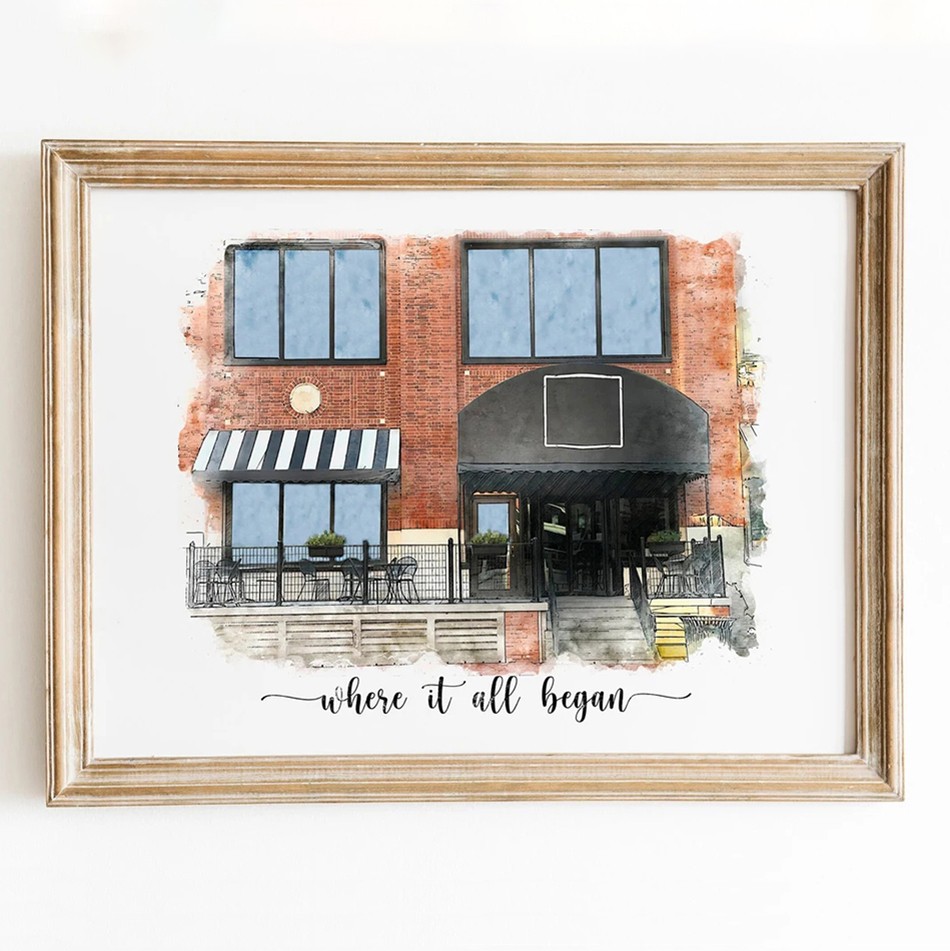 Custom Where We Met Watercolor Painting Sign Anniversary Gift for Couples