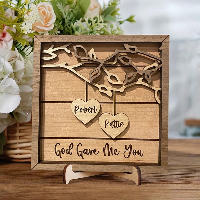 Personalized Couples Names Wooden Sign Valentine Gift for Couples