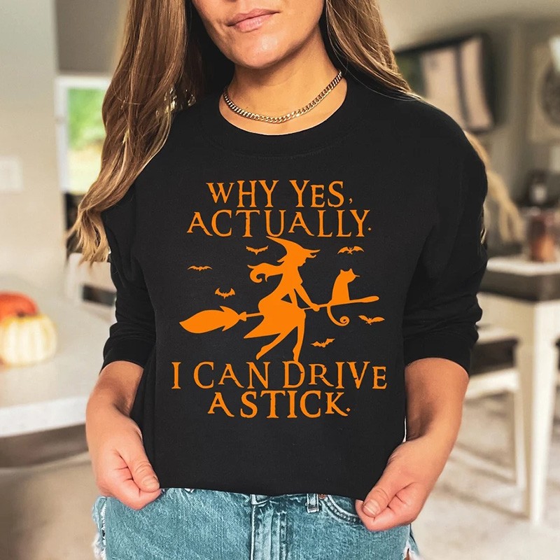 Yes I Can Drive A Stick Shirt Funny Halloween Women Shirt