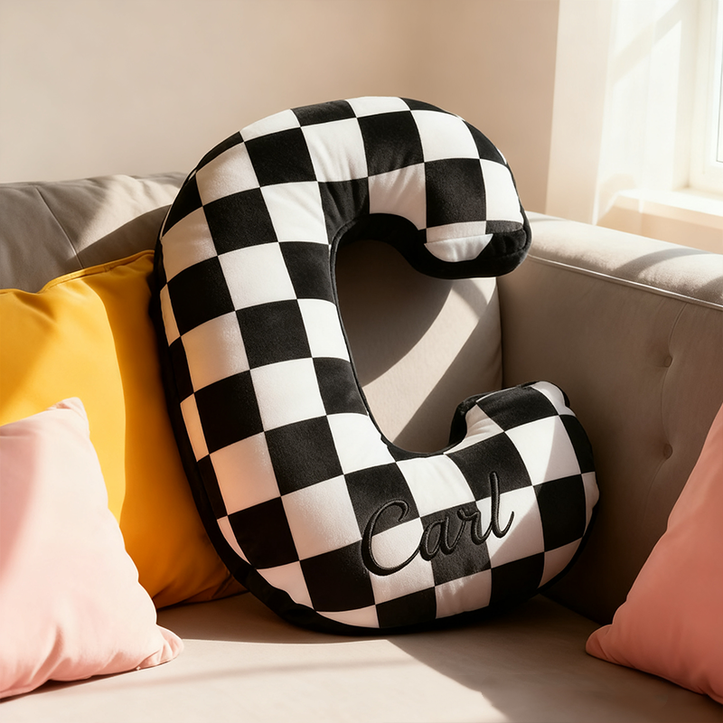 Personalized 3d Printed Racing Car Letter Checkered Flag Pattern Pillow with Names Perfect Gifts for Sports Fans Christmas Gift Ideas
