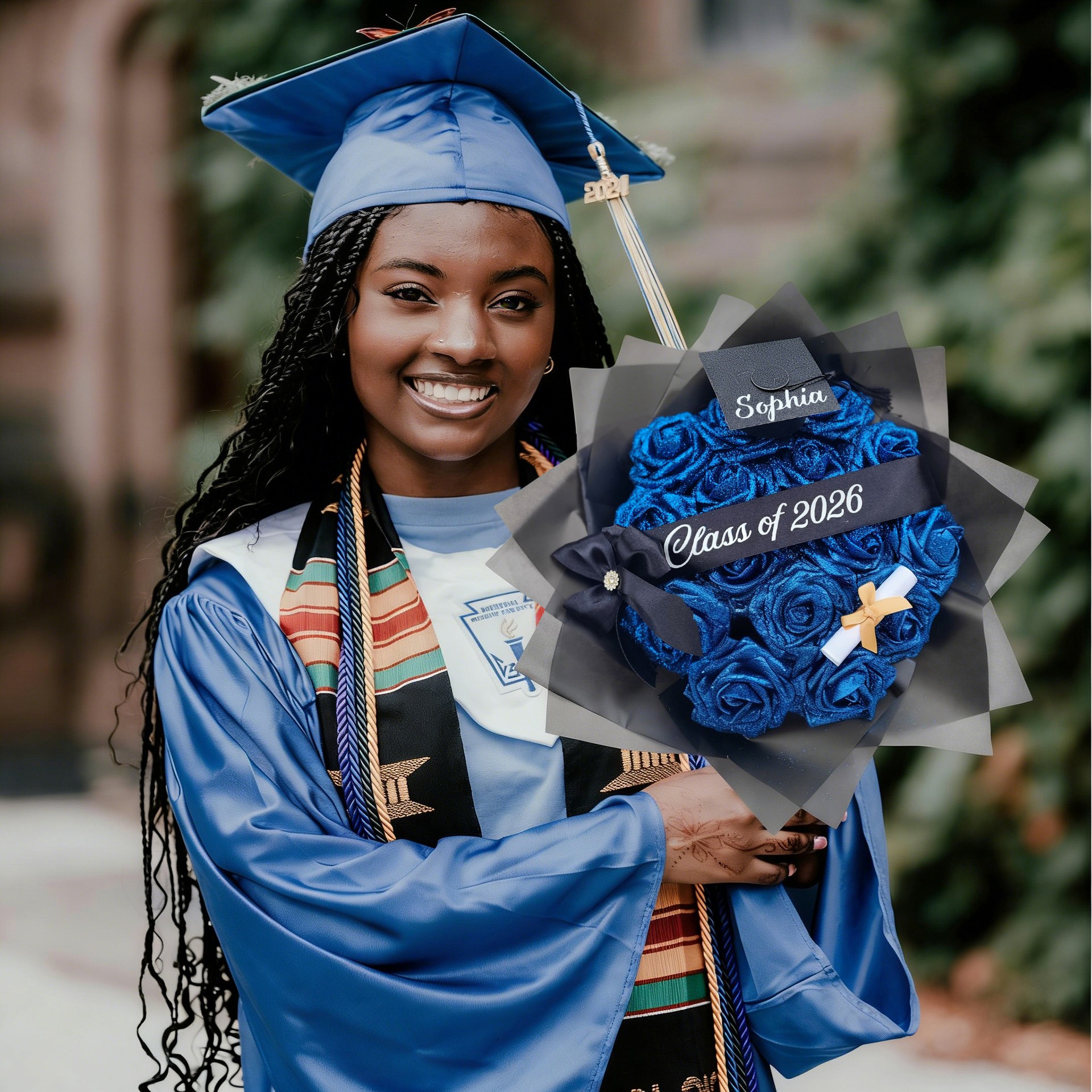Glitter Roses Graduation Bouquet: Personalized Class of 2026 Gift