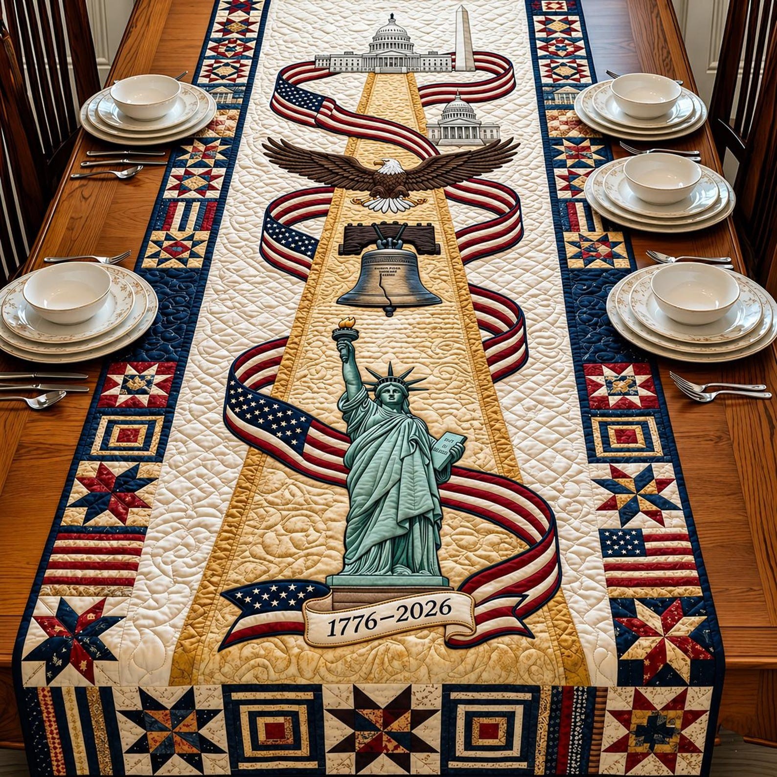 America 250 Patriotic Table Runner Decor for Independence Day Summer Celebrations