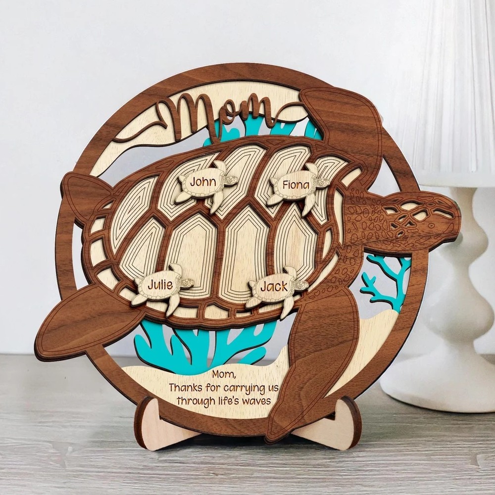 Personalized Sea Turtle Wood Sign Gift for Mom or Grandma