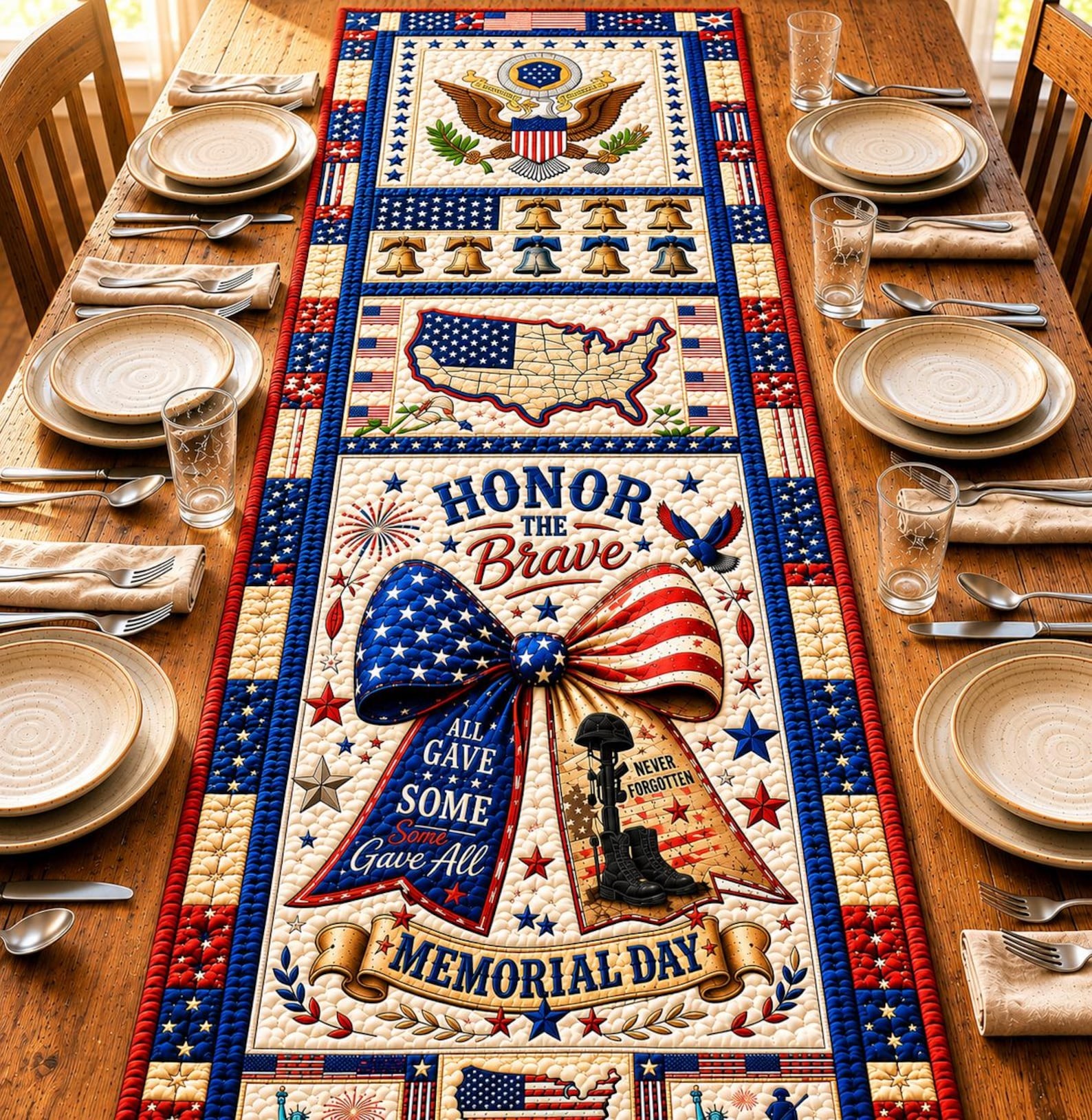 America 250 Patriotic Table Runner Decor for Independence Day Summer Celebrations