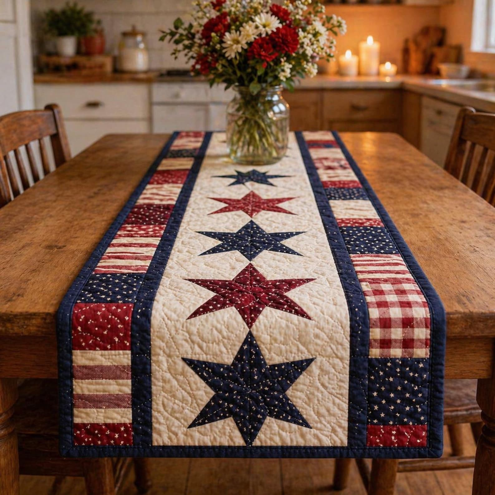 USA 250th Anniversary Patriotic Table Runner for Dining Room Home Decor