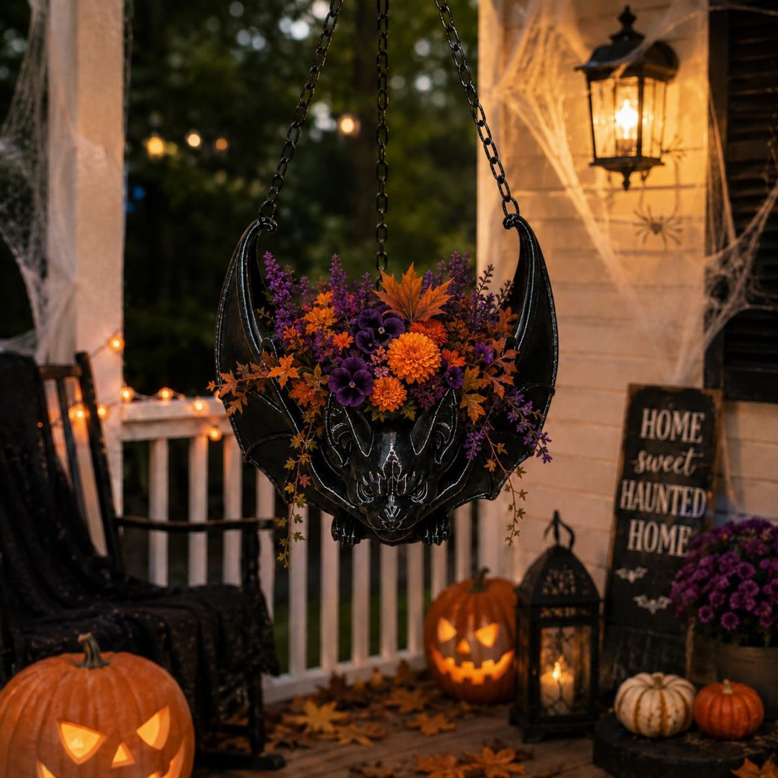 Hanging Bat Plant Pot Creepy Gothic Planter for Spooky Home Decor Halloween Gifts