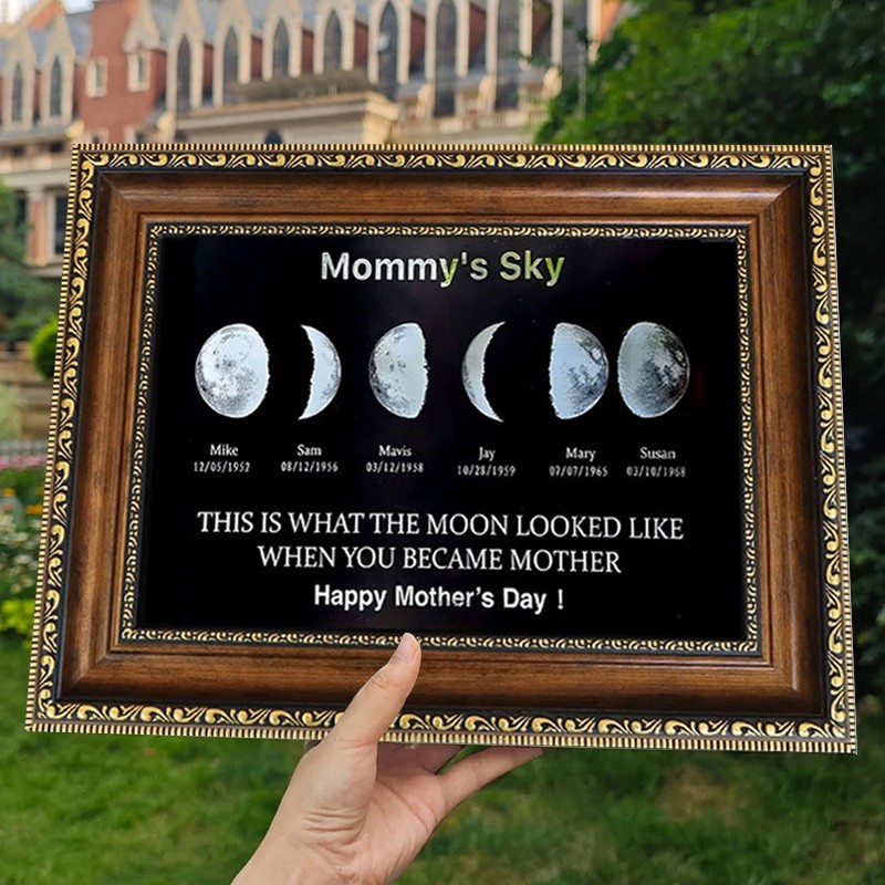 Personalized Moon Phase Frame with Kids Names and Birth Moon For Mother's Day Gift