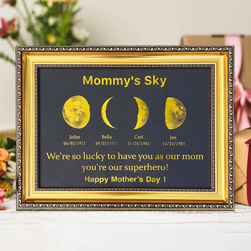 Personalized Moon Phase Frame with Kids Names and Birth Moon For Mother's Day Gift