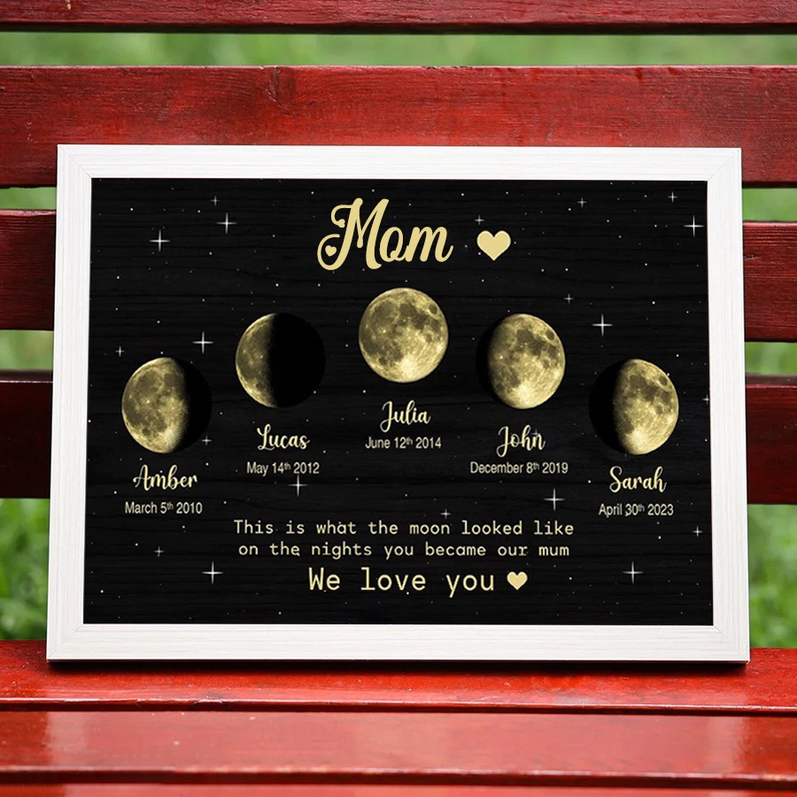 Personalised Mom Moon Phase Wood Sign Mothers Day Gift