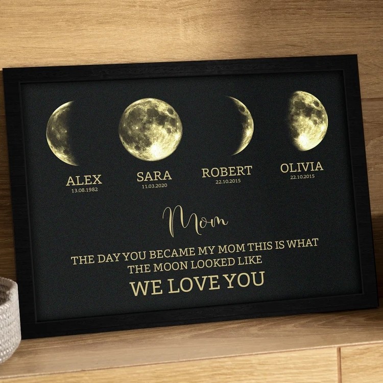 Personalised Mom Moon Phase Frame with Kids Names Mothers Day Gift