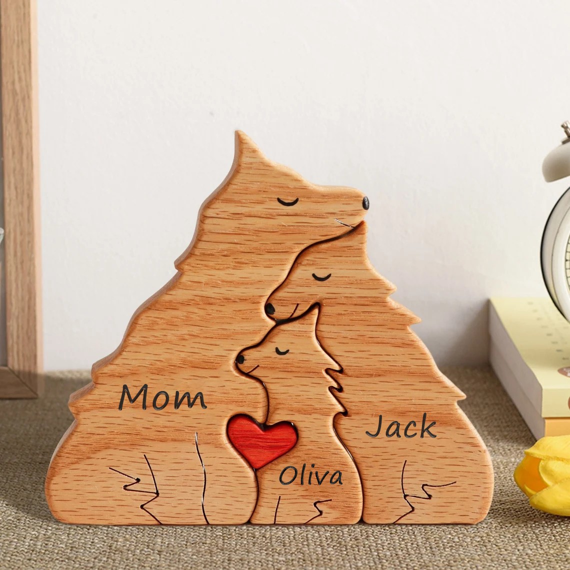 Personalized Wooden Wolf Family Puzzle with Family Names