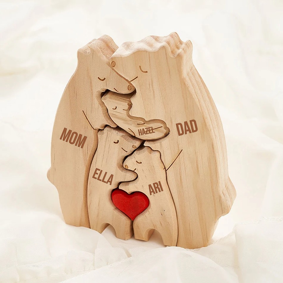 Personalized Wooden Bear Family Puzzle with Family Names