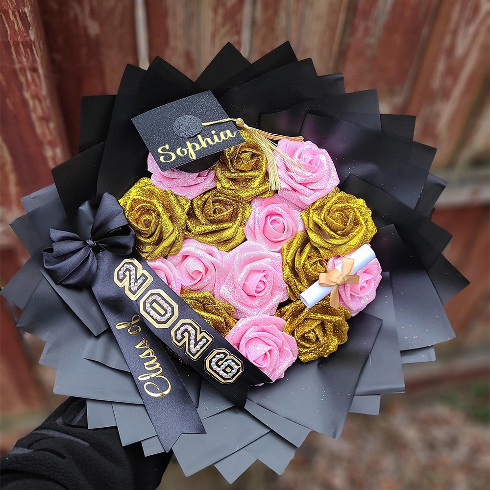 Glitter Roses Graduation Bouquet: Personalized Class of 2026 Gift