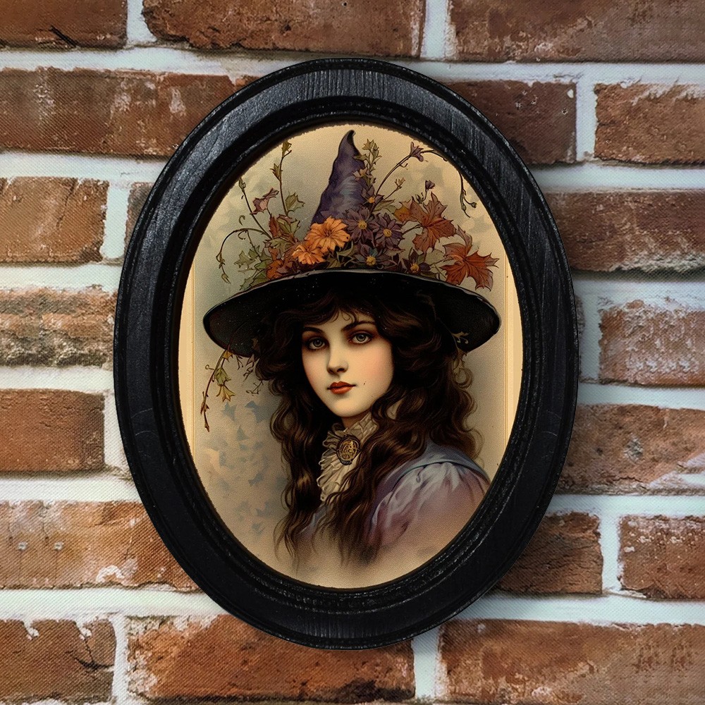 Witch Halloween Black Oval Wooden Frame Halloween Decor