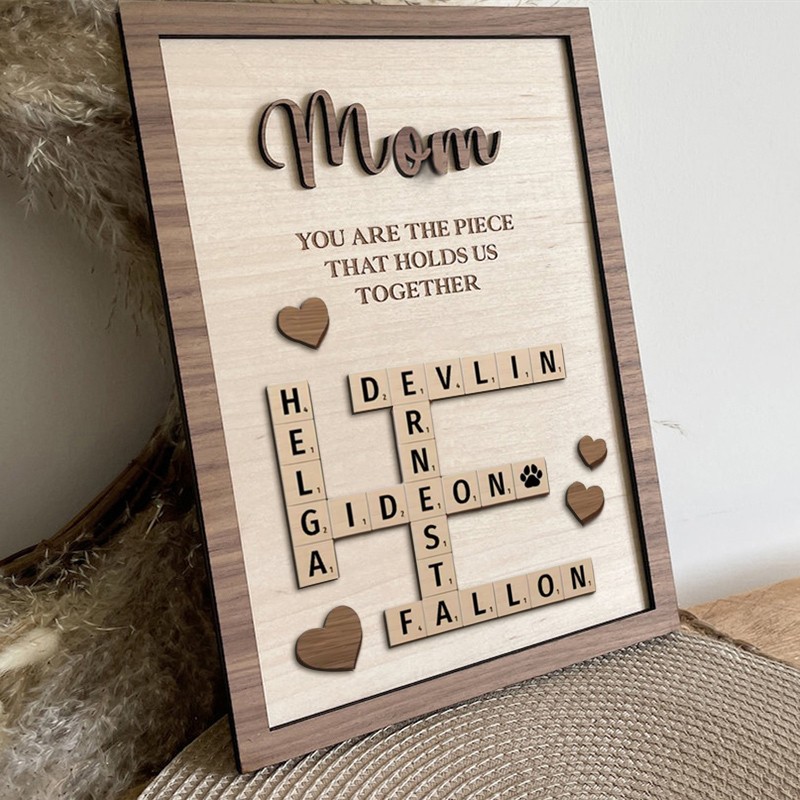 Personalized Mom Crossword Scrabble Wood Puzzle Sign Mothers Day Gift