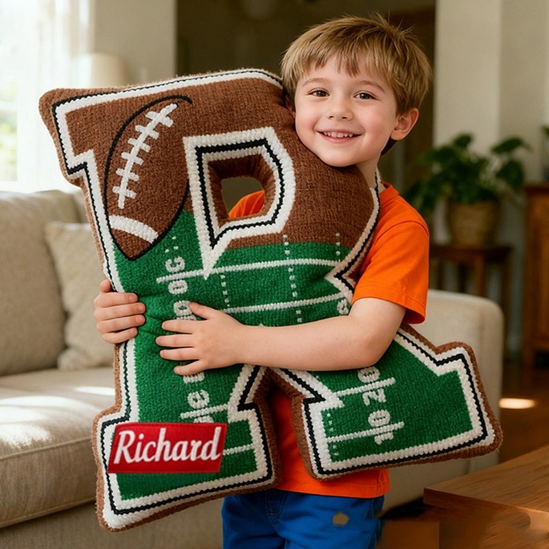 Personalized Football Field Initial Pillow with Names Unique Gifts for Sports Fans Christmas Gift Ideas