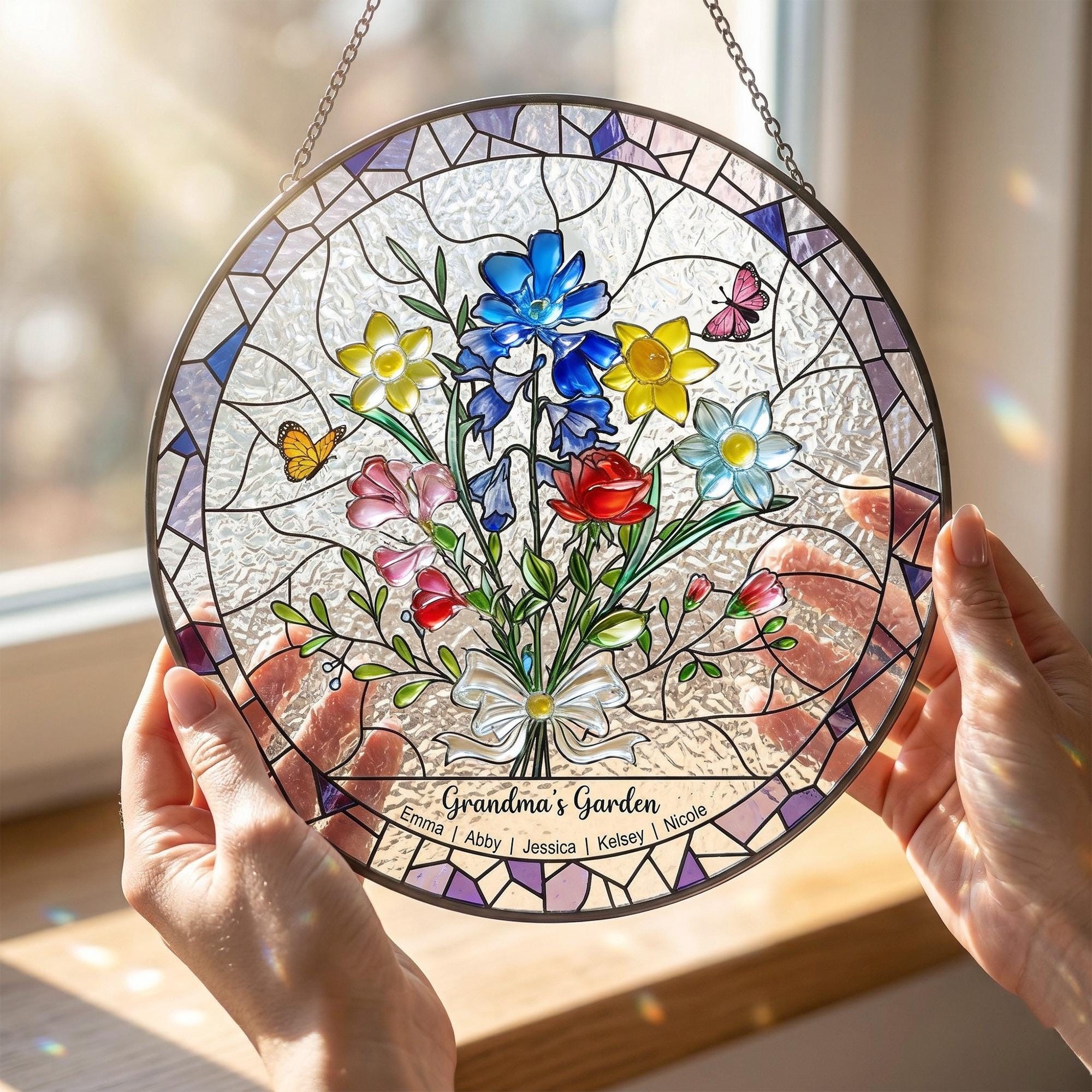 Personalized Birth Flower Suncatcher Keepsake Gifts for Grandma Mom Mother's Day Gift
