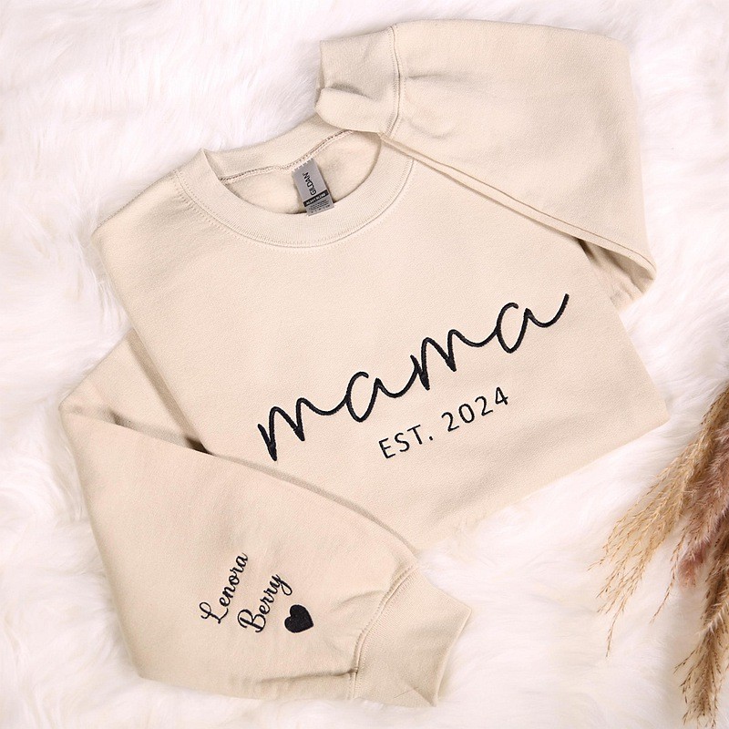 Custom Embroidered Mama Grandma Sweatshirt With Name On Sleeve