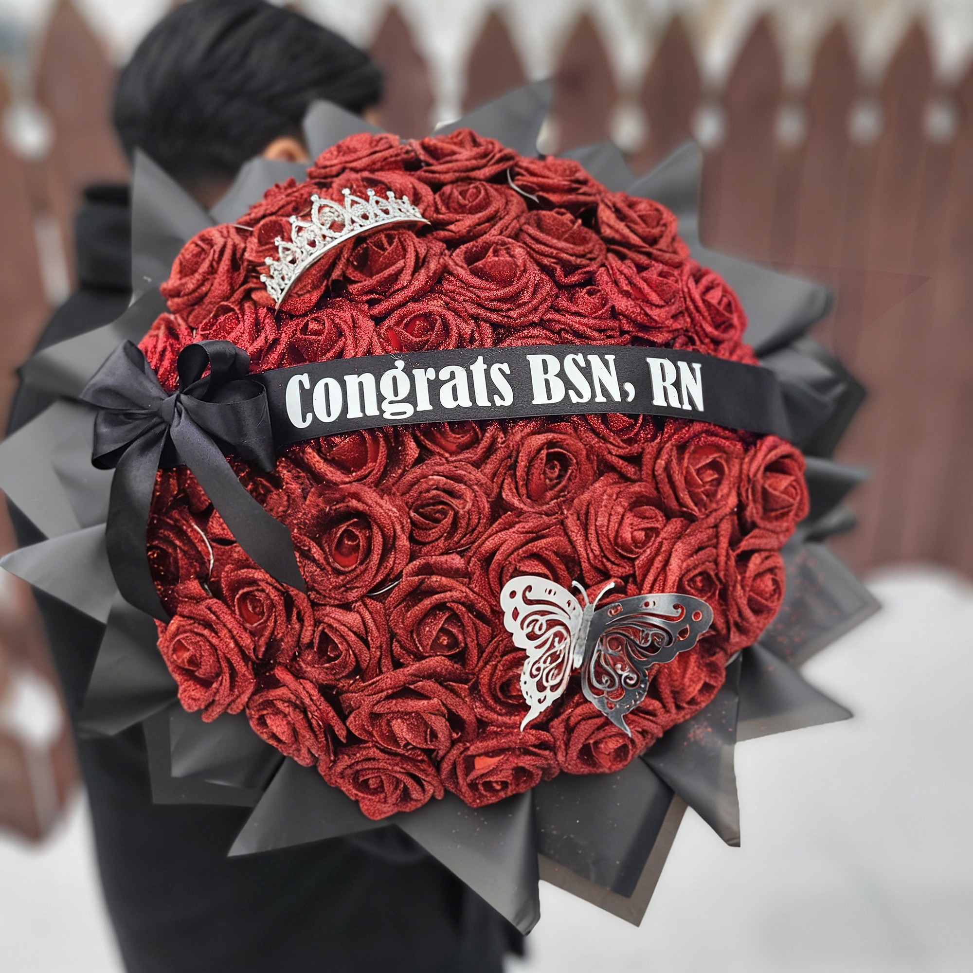 Glitter Roses Graduation Bouquet: Personalized Class of 2026 Gift