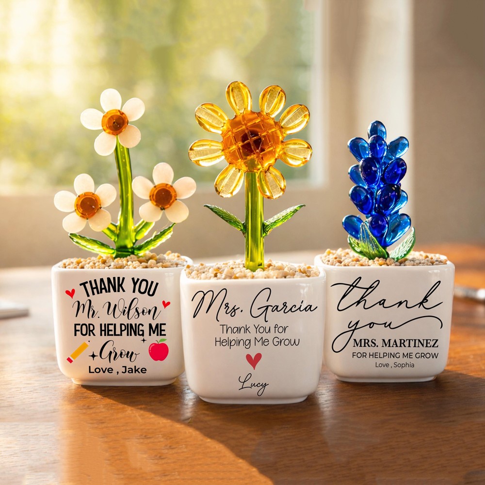 Custom Stained Glass Flower Pot Perfect Teacher Appreciation Gift