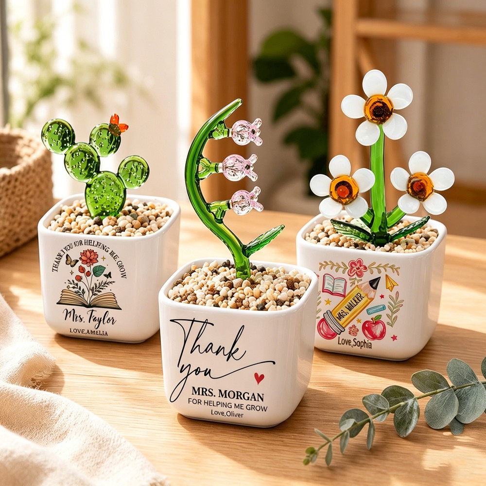 Custom Stained Glass Flower Pot Perfect Teacher Appreciation Gift