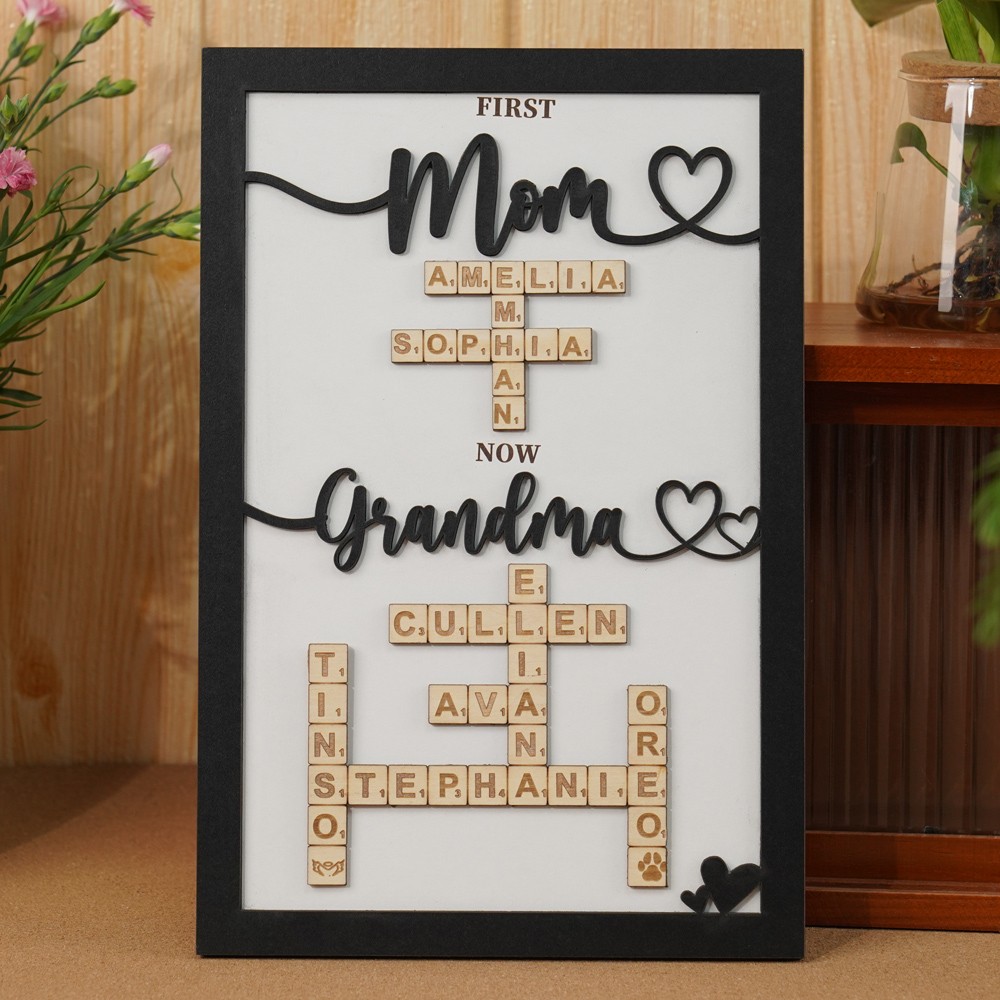 Personalized Mom Crossword Scrabble Wood Puzzle Sign Mothers Day Gift