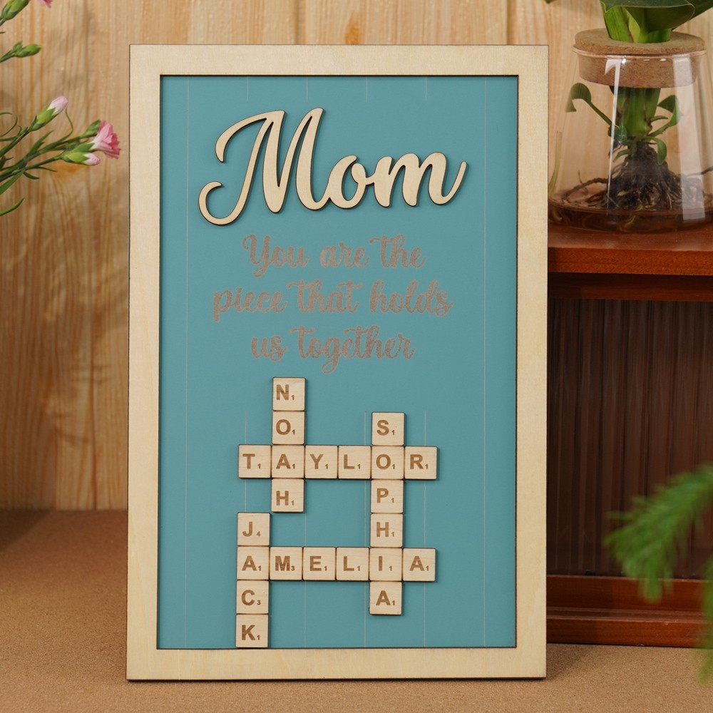 Personalized Mom Crossword Scrabble Wood Puzzle Sign Mothers Day Gift