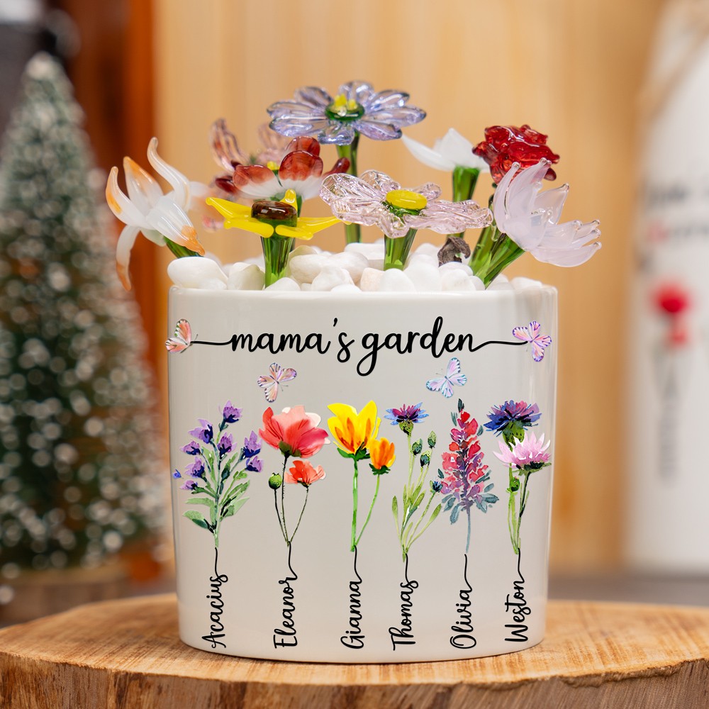 Custom Mama's Garden Birth Flower Pot with Kids Names Keepsake Gifts for Grandma Mom Christmas Gift