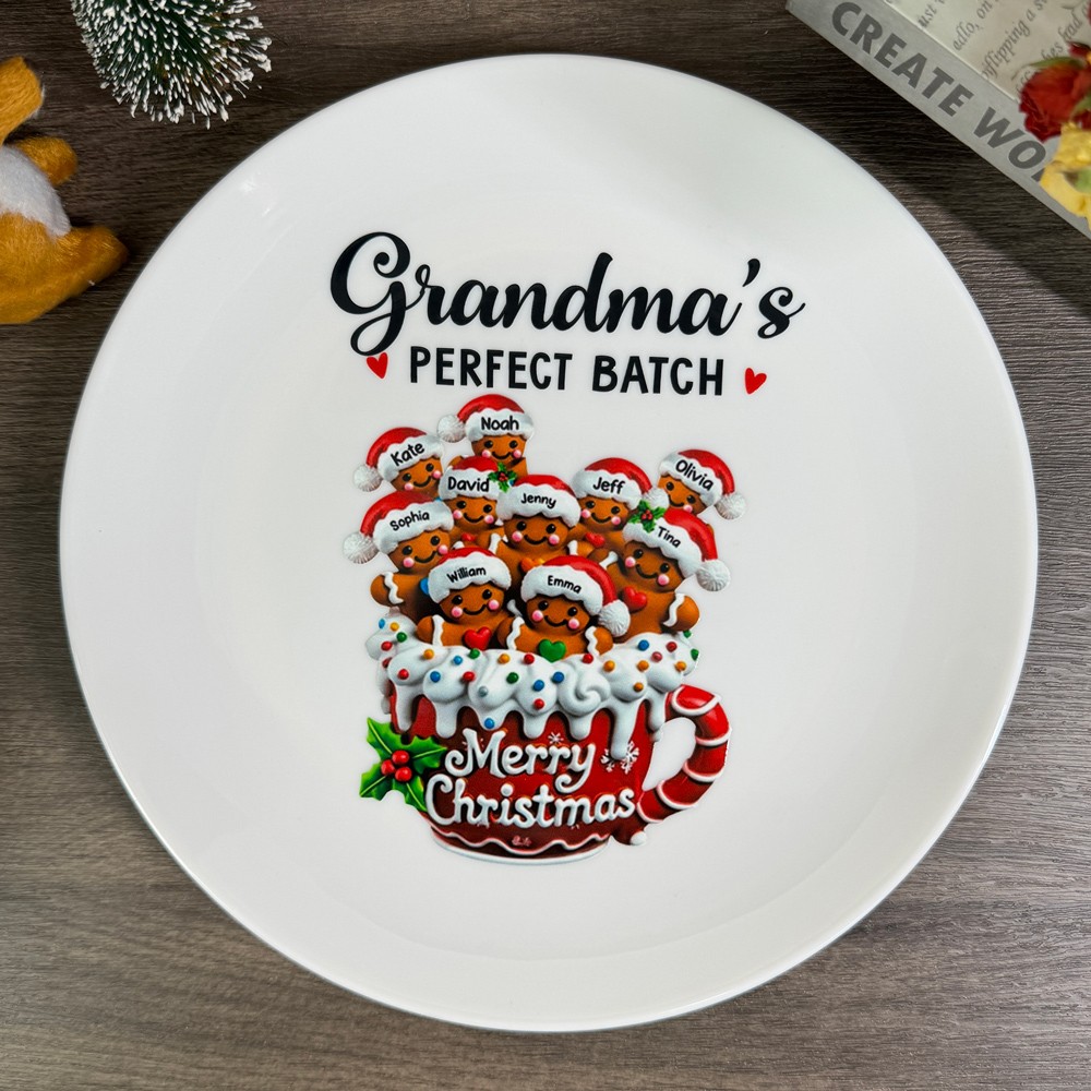 Personalized Gingerbread Christmas Plate with Grandkids Names Keepsake Gifts for Grandma Mom Holiday Gift Ideas